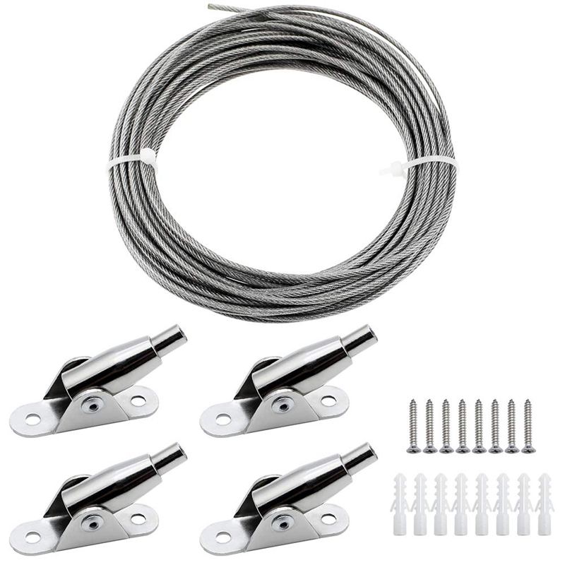 10M Stainless Steel Wire Rope Coated 2 Mm Steel Rope Adjustable Curtain Rope Hanging Rope With Mounting Clamps