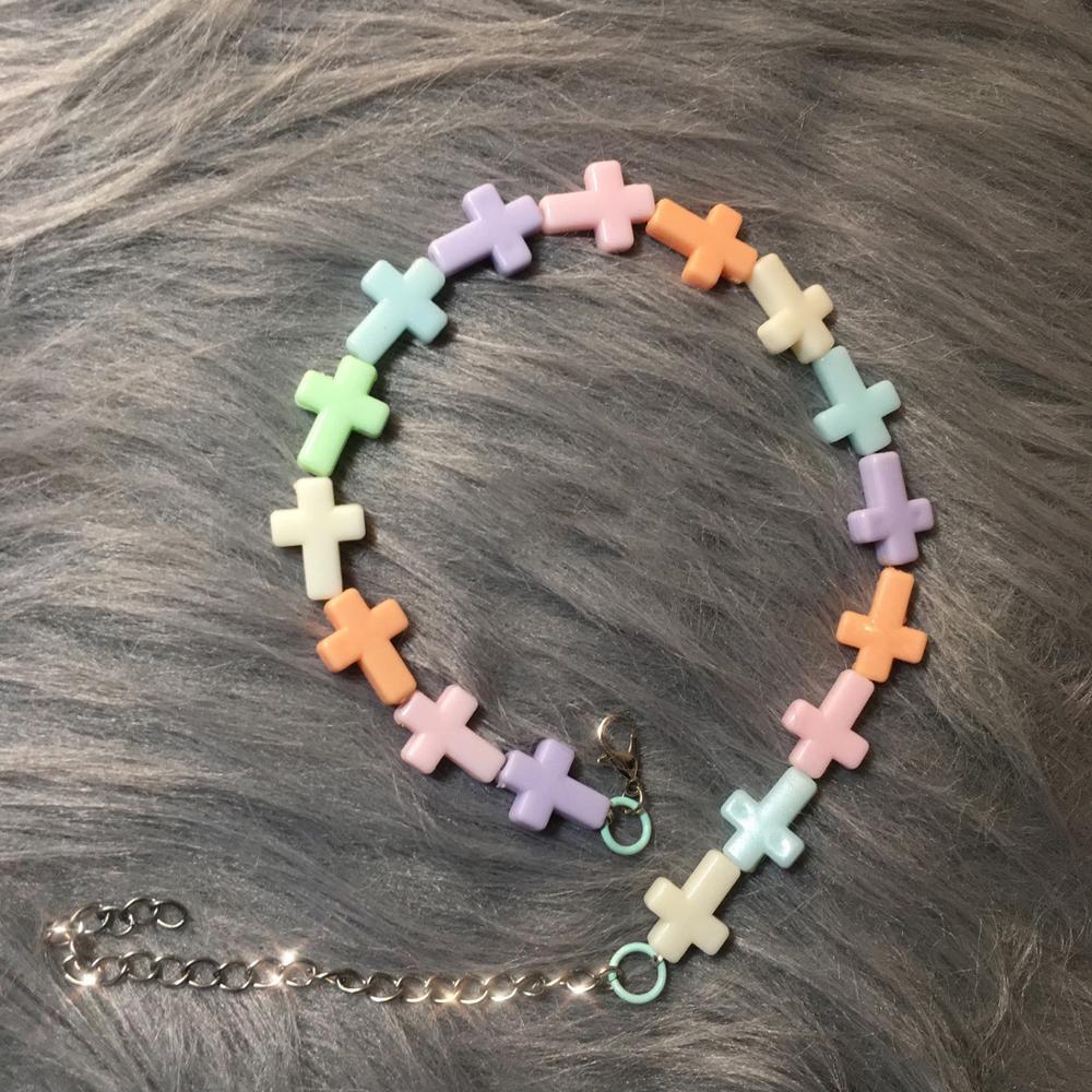 Cute Cross Colorful Acrylic Choker Necklace For Women Girl Harajuku Lovely Trendy Necklace Female Statement Jewelry