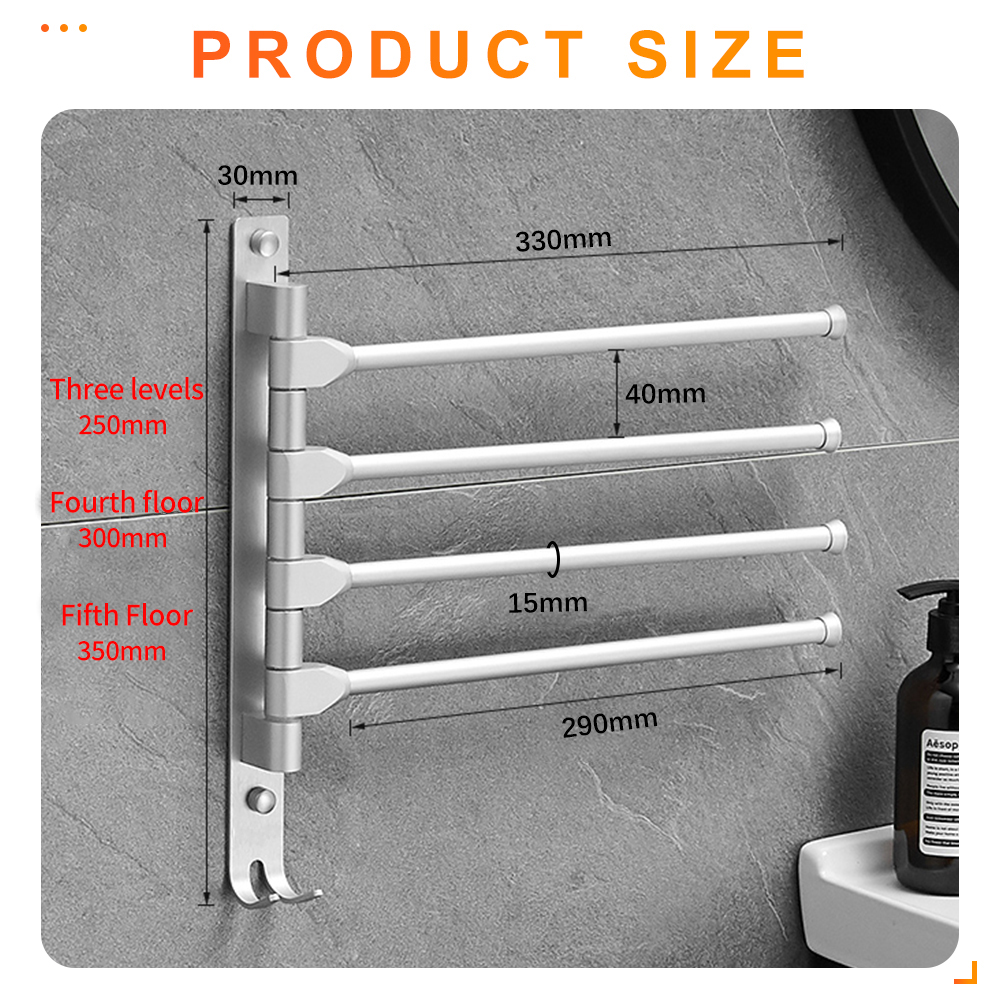 Toallero de baño con 3/barras 4/5 movibles, estante moderno Simple para accesorios de baño, color negro