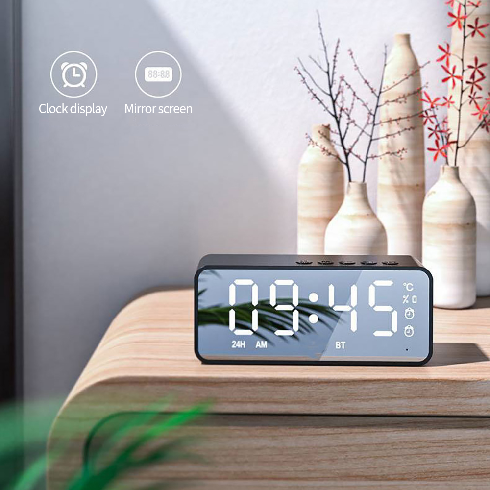 Reloj despertador Digital con espejo LED, altavoz inalámbrico con Bluetooth, MP3, Radio FM, relojes electrónicos de escritorio, reloj despertador USB