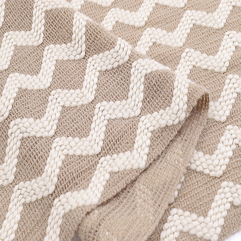 Bedding Knitted Throw Sofa Blanket Living Room Home Office Soft With Tassels Machine Washable Warm Rectangle Wave Pattern