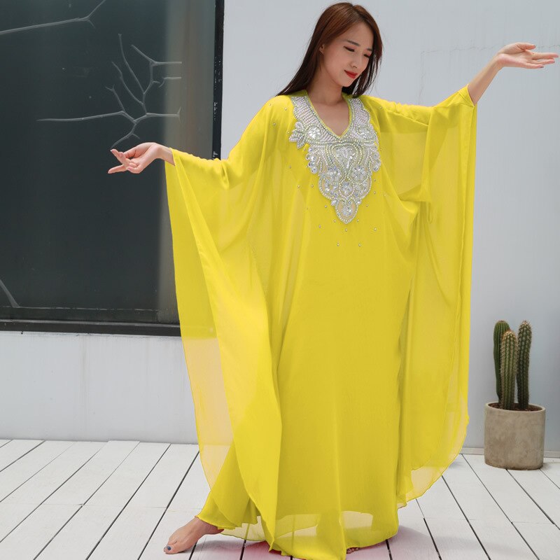 Ropa de baile para mujer ropa de danza del vientre vestido caftán con lentejuelas de gasa tradicional Khaleeji Thobe vestidos