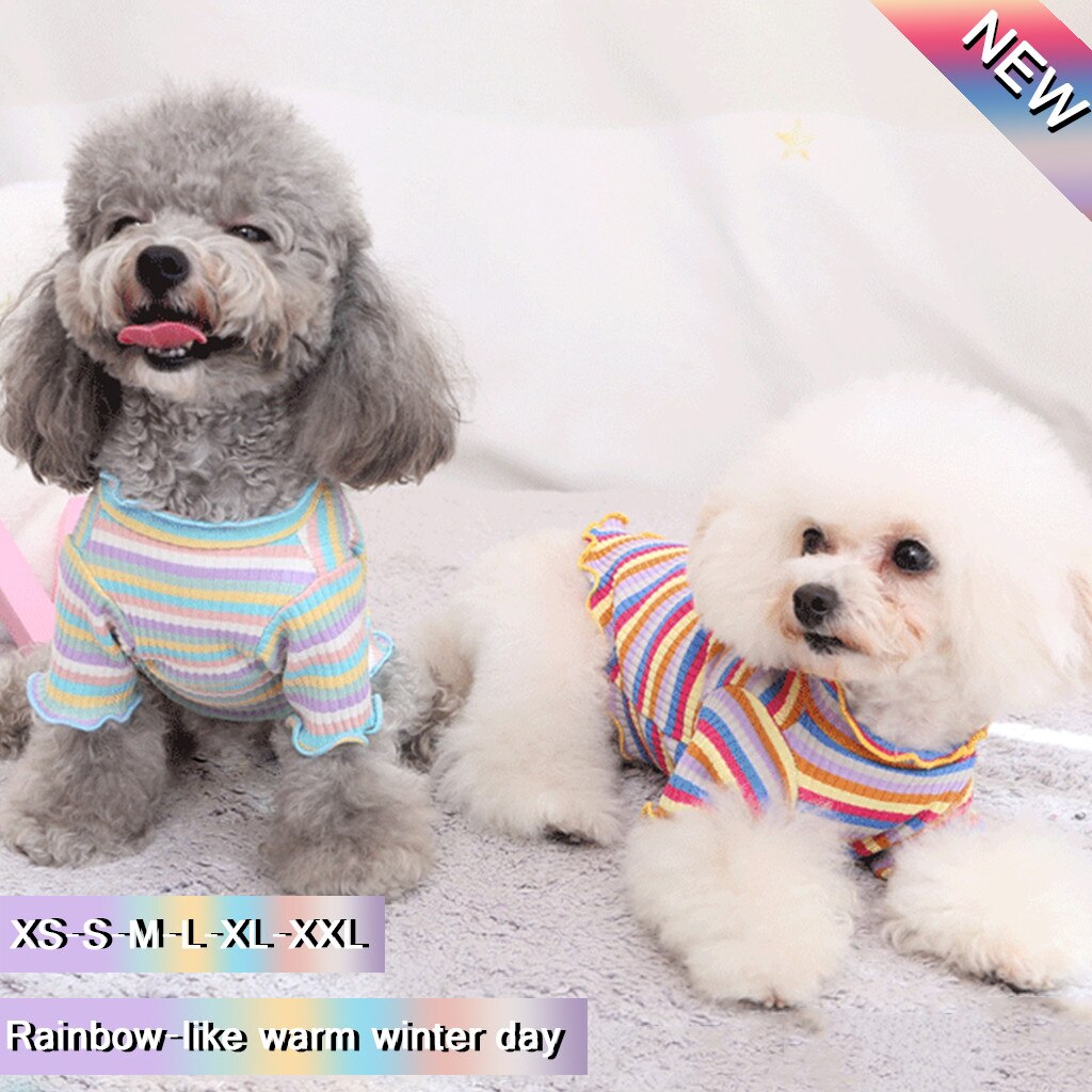 Elastic Bottoming Shirt Pet Dog Clothes Puppy Vest T-shirt Shirt Cute Rainbow Pajamas Cat Winter Cat Puppy Cosstume Apparel*5