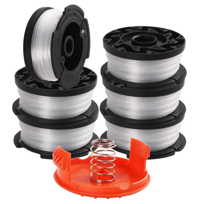 6Pcs AF-100 Strimmer Trimmer Spool Line With Spring Cap For Black&Decker Nylon For Single Line Automatic Feed Trimmer And Edgers