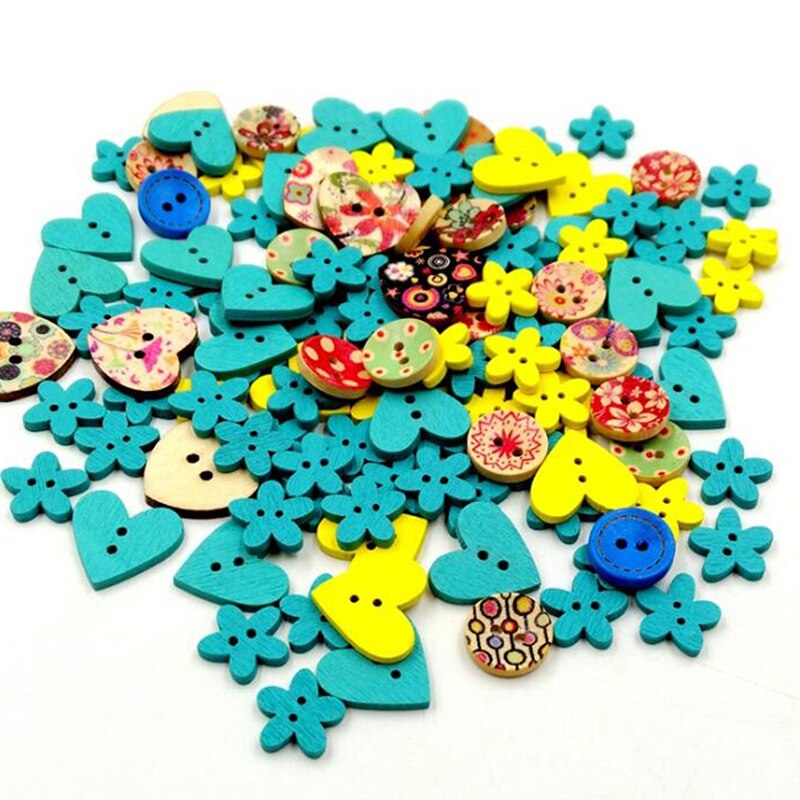 50/100 stuks houten knopen met 2 gaten en verschillende vormen voor scrapbooking, knutselen, doe-het-zelf, babykleding, naaiaccessoires, knoopdecoratie: 100 stuks blauw