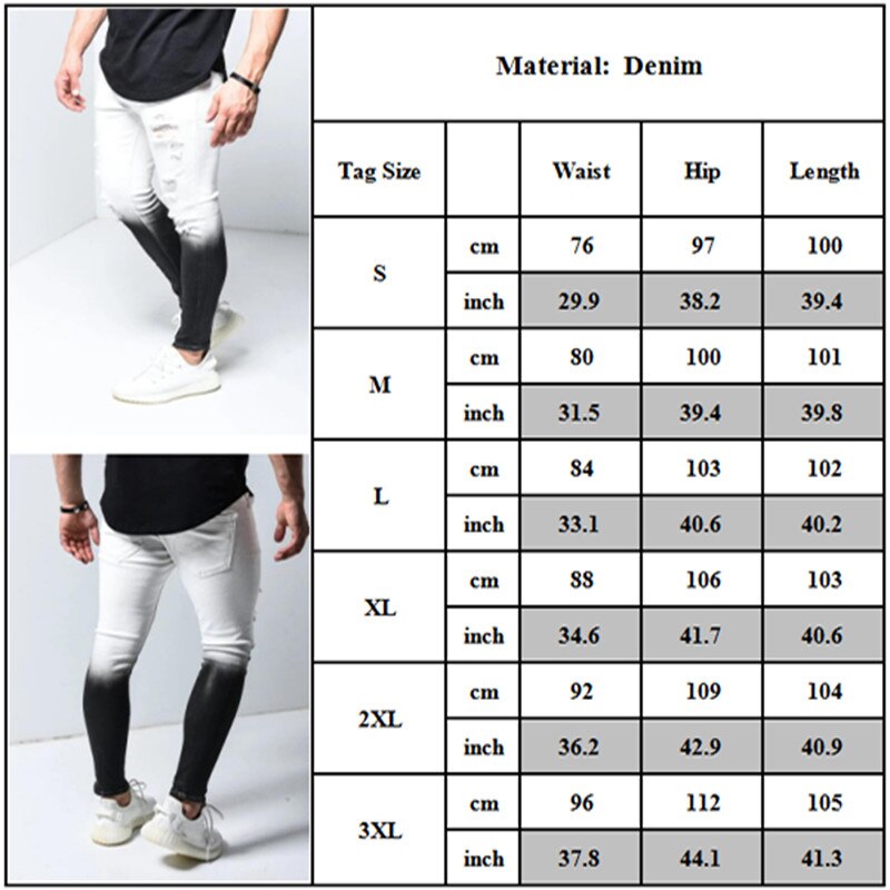Mode Mannen Skinny Jeans Hoge Veerkracht Ripped Jeans Slim Fit Denim Sportstrousers Streetwear Kleuraanpassing Ritsen Skinny