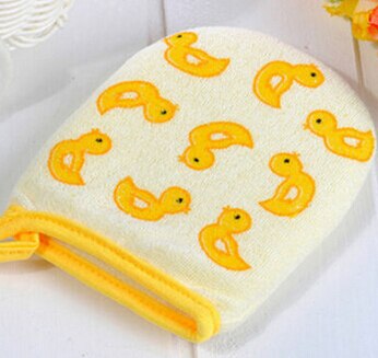 1PC Baby Kid Infant Cartoon Zachte Baden Badkamer Mitt Handschoen Schuim Wrijven Douche Spons Exfoliërende Wassen Doek Handdoek 3 kleuren: YELLOW