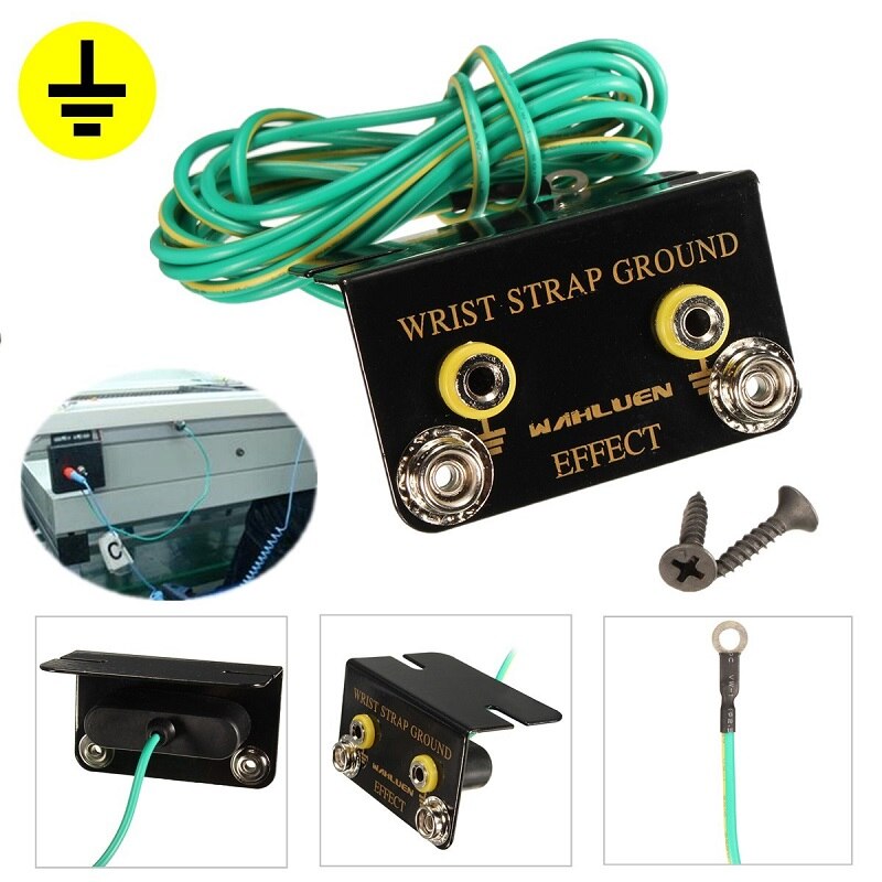 Durable Green Mayitr Anti Static Socket L Shaped ESD Ring Terminal Cable Ground for Wrist Strap Table Mats