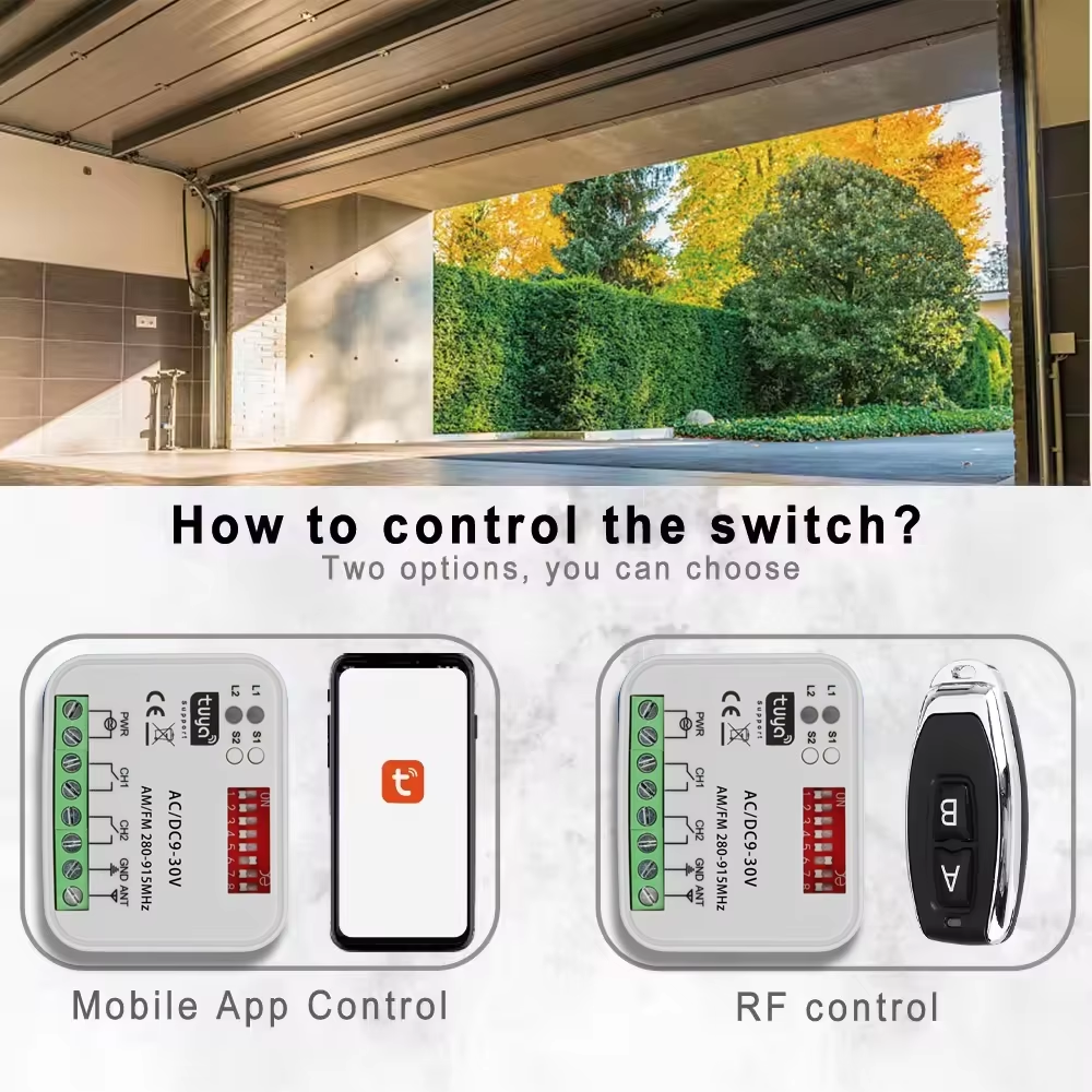 Interruptor universal tuya wifi, 280-915mhz, receptor de controle remoto para porta de garagem, ac dc 9-30v, módulo de interruptor, relé, abridor de porta