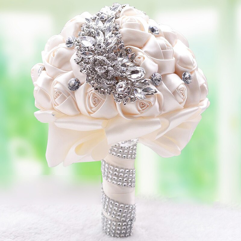 Dusty Pink Crystal Wedding Bouquet Handamde Flowers Rehinestones Beaded Holding Bride Wedding Bouquets Accessories