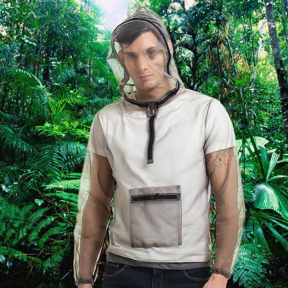 Veste anti-moustiques à capuche en maille ultralégère pour l'extérieur, chemise de protection transparente anti-insectes pour Camping et pêche
