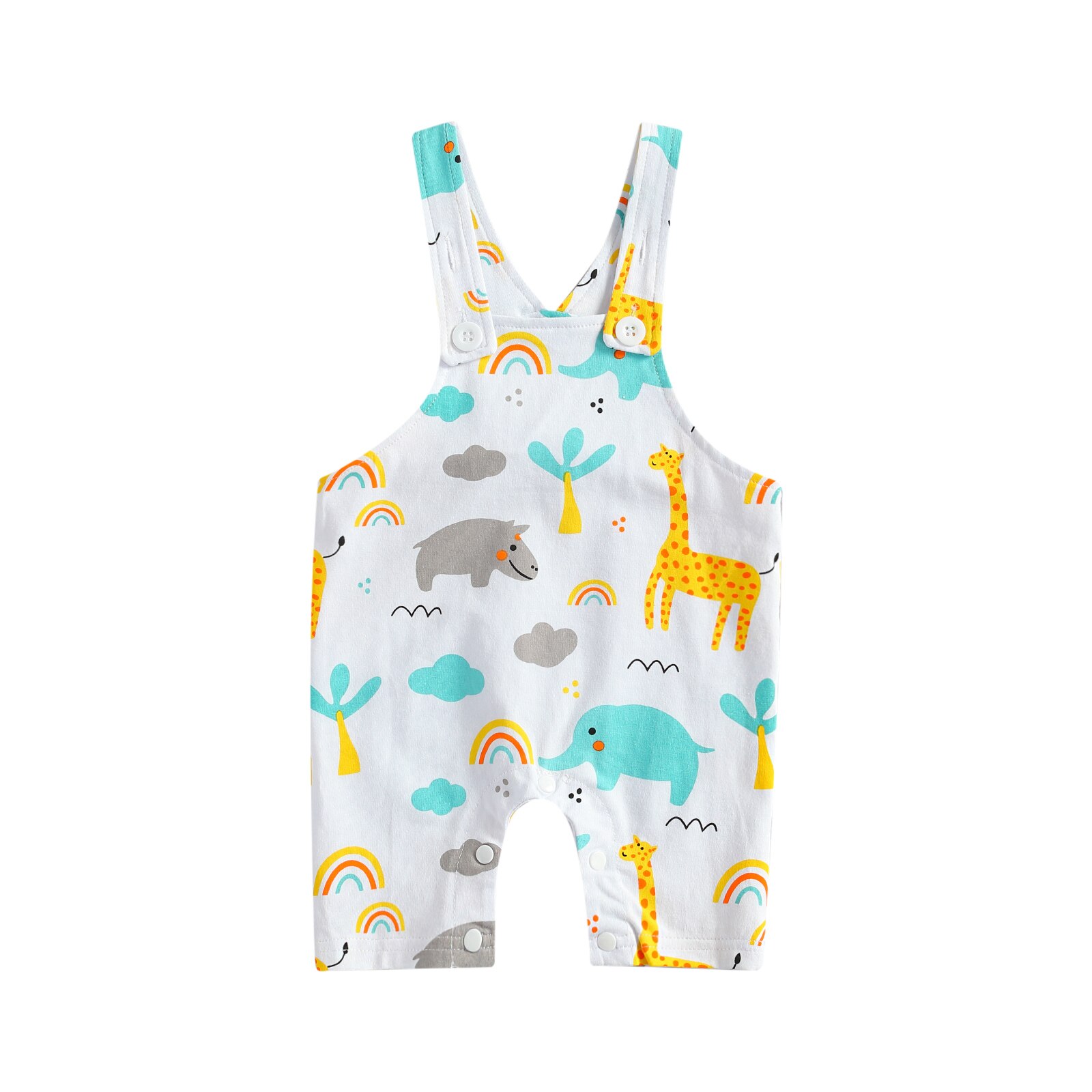 Verão respirável infantil suspender calças, bebê meninas meninos lazer estilo bonito dos desenhos animados animal impressão macacão casual