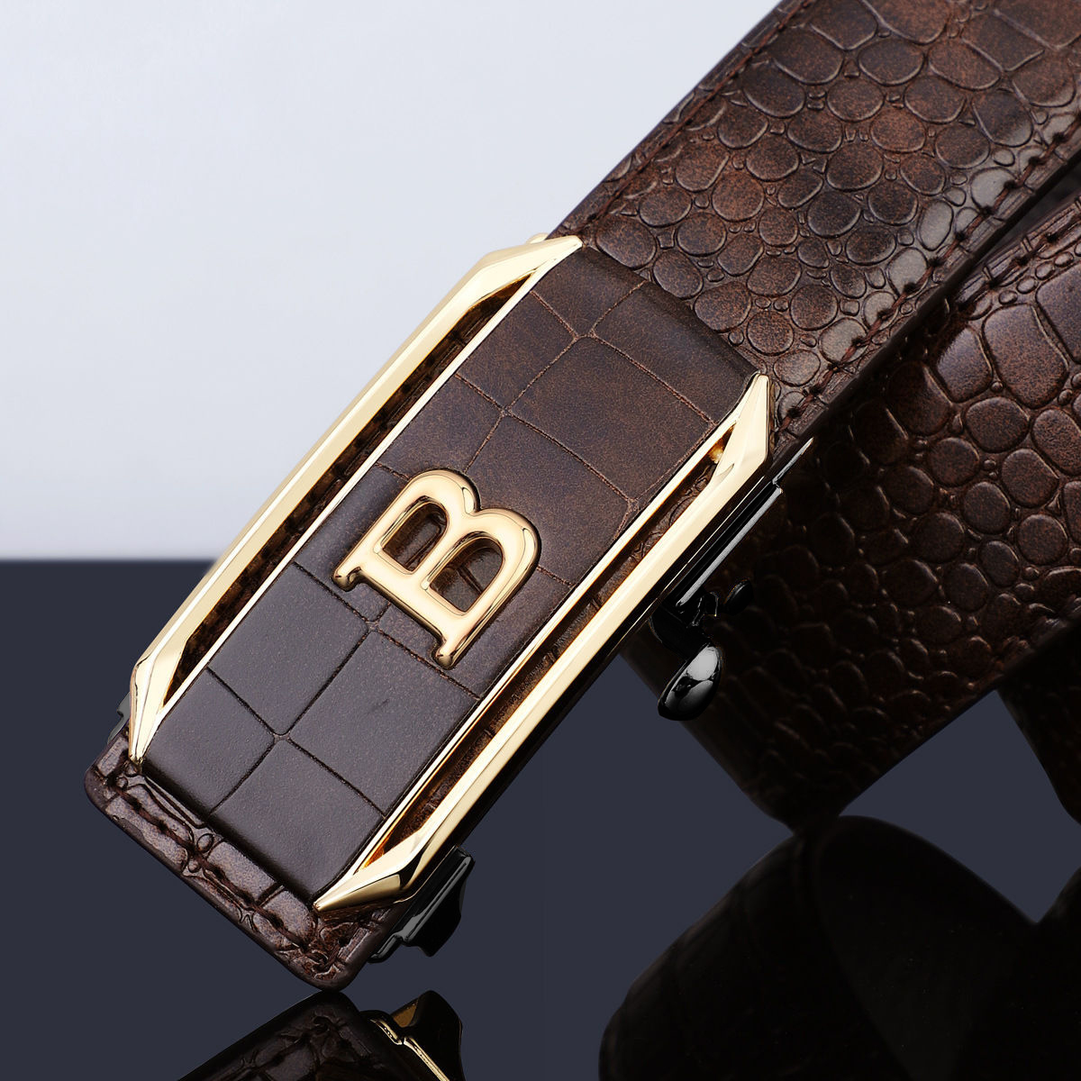 Jifanpaul cinto masculino com estampa de crocodilo, cinto com fivela automática de alta qualidade, pulseira jeans da moda, acessórios masculinos da moda
