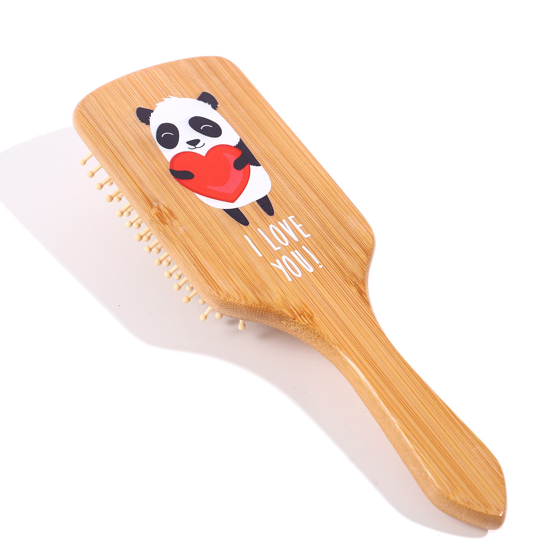 Pente de cabelo encaracolado, pente de madeira natural de bambu liso, saco de ar de massagem, pente caseiro para crianças, cuidados de bebê, escova de cabelo de meninas: Panda