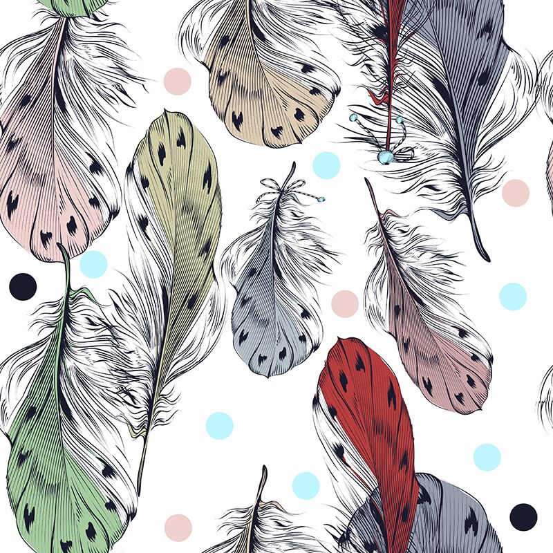 Tissu satiné pour robe motif de plumes colorées personnalisée à pois imprimé tissu Polyester tissu bricolage patchwork