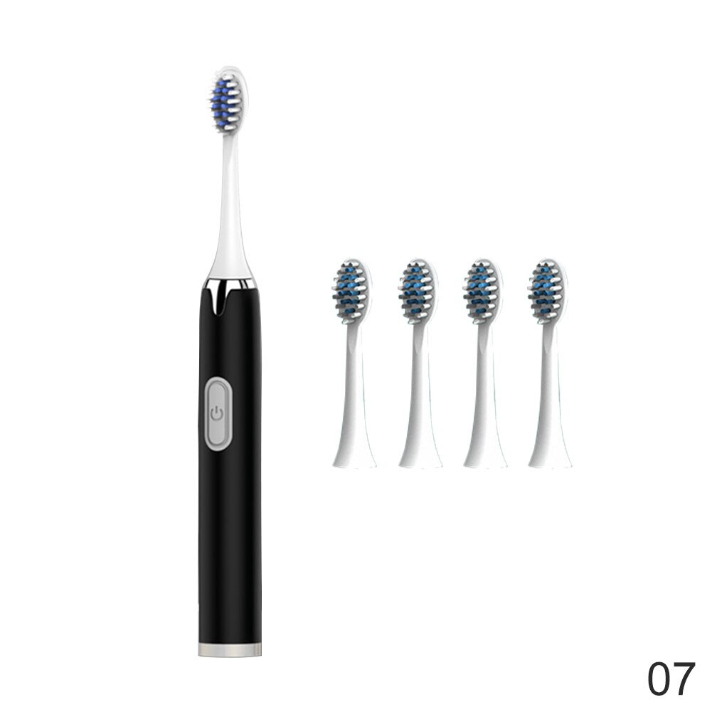 1 Set Adult Timer Brush No Rechargeable Tooth Brushes Replacement Heads Set Battery Operated Oral Hygien Teeth: black 5pcs head