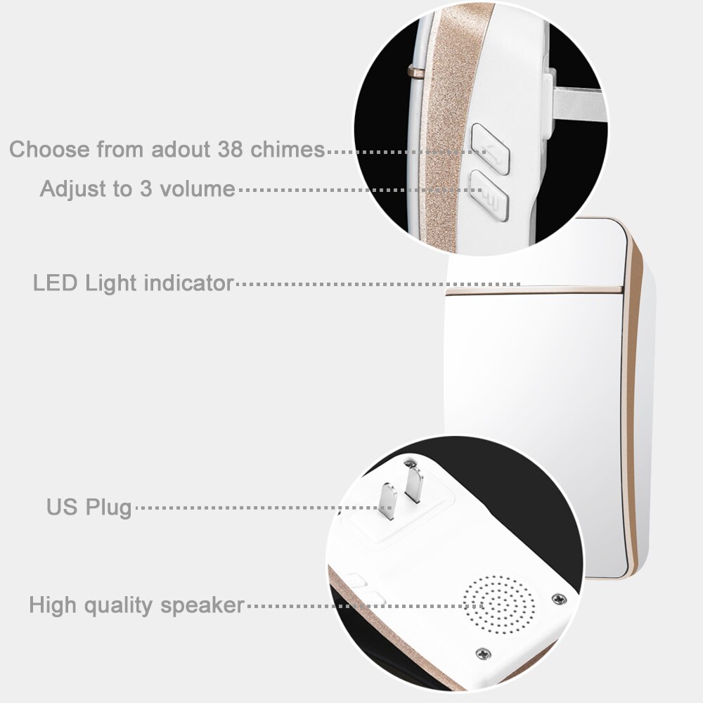 CACAZI Self-powered Wireless Doorbell Waterproof No Battery LED Flash 1 Button 3 Receiver Smart Home Cordless door bell chime