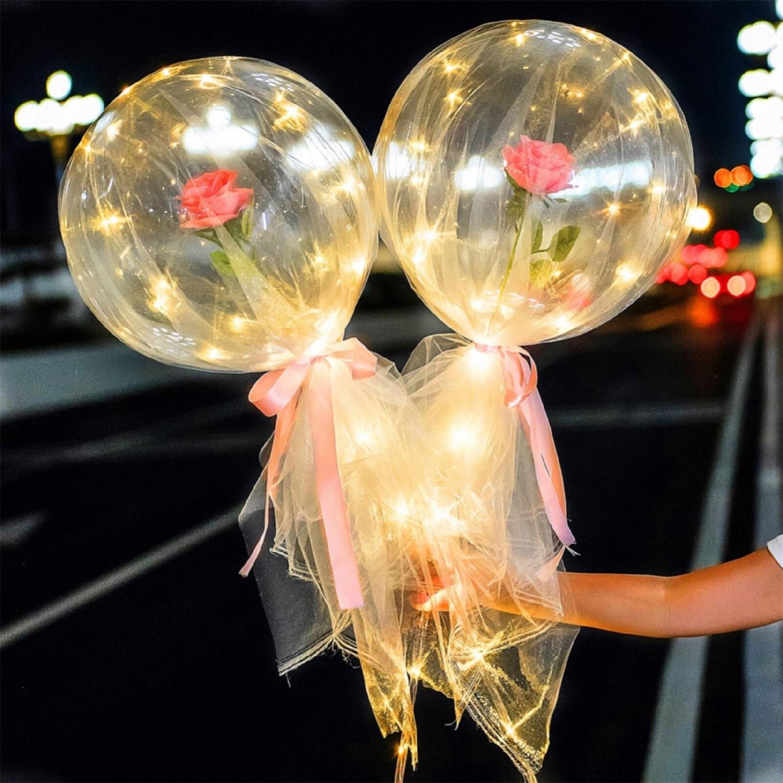 Led Luminous Balloon Rose Bouquet Valentines Day Transparent Bobo Ball Rose Birthday Party Wedding Decoration Balloon#p30