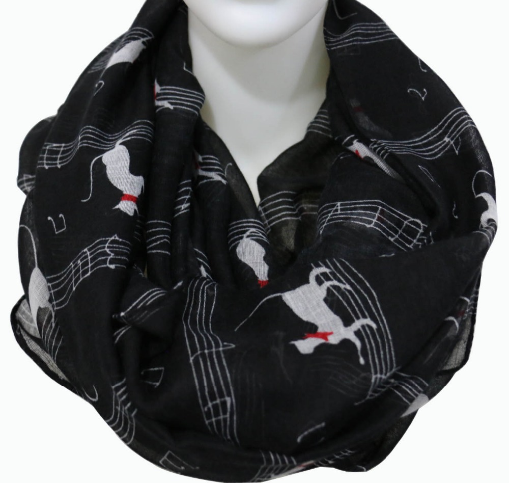 Modieuze Vrouwen Zwart Beige Music Note Katten Print Infinity Sjaals Snood Voor Dames