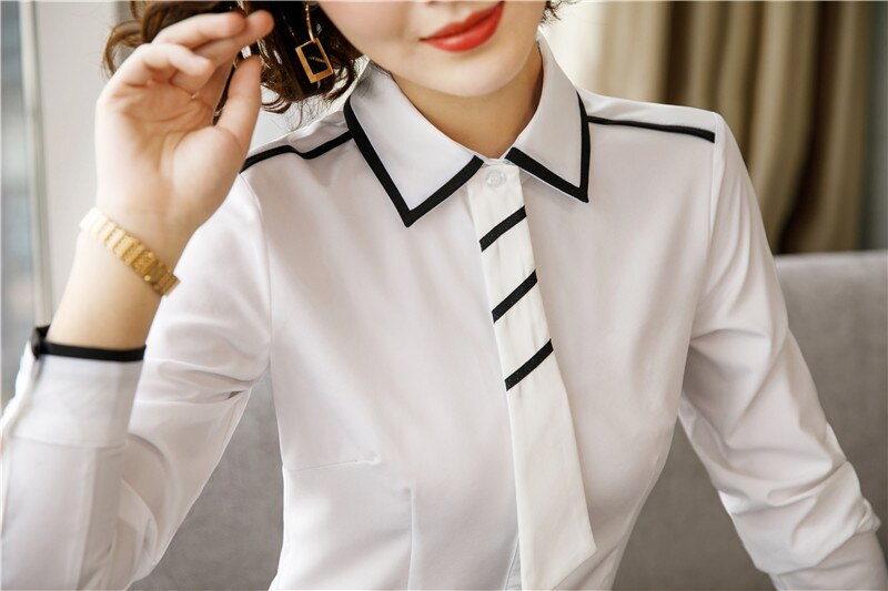 Styles Autumn Winter Formal Women Business Work Wear Blouses & Shirts Ladies Office Tops Clothes Blouse White