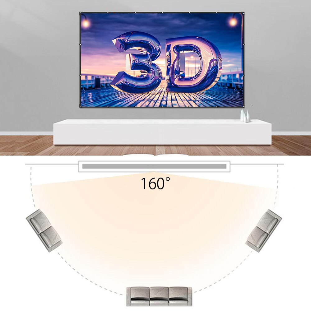 100/120 inch Projector Screen HD 16:9 White Dacron Diagonal Video Projection Screen Wall Mounted for Home Theater Movie