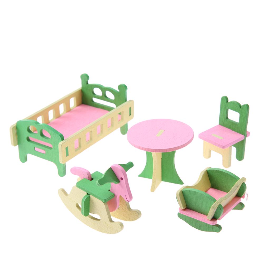 Simulation Miniature Wooden Furniture Toys Dolls Kids Baby Room Play Toy Furniture DollHouse Wood Furniture Set For Dolls: D