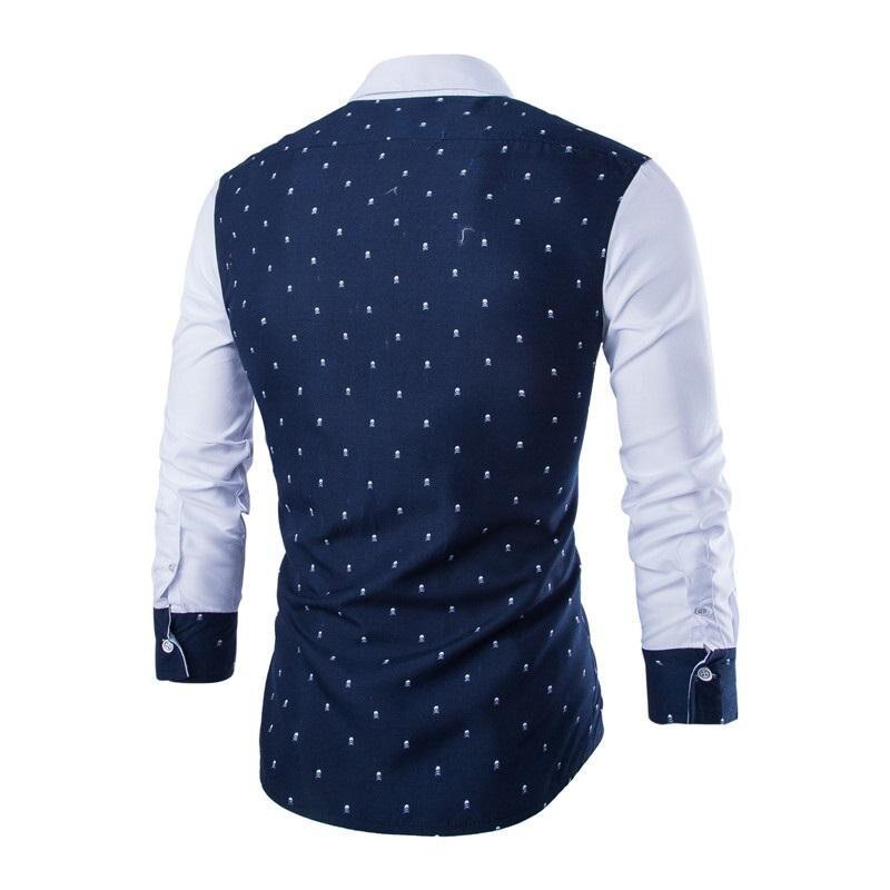 Print patchwork langærmet skjorte med springknapper kausal bomuld plus size skjorte