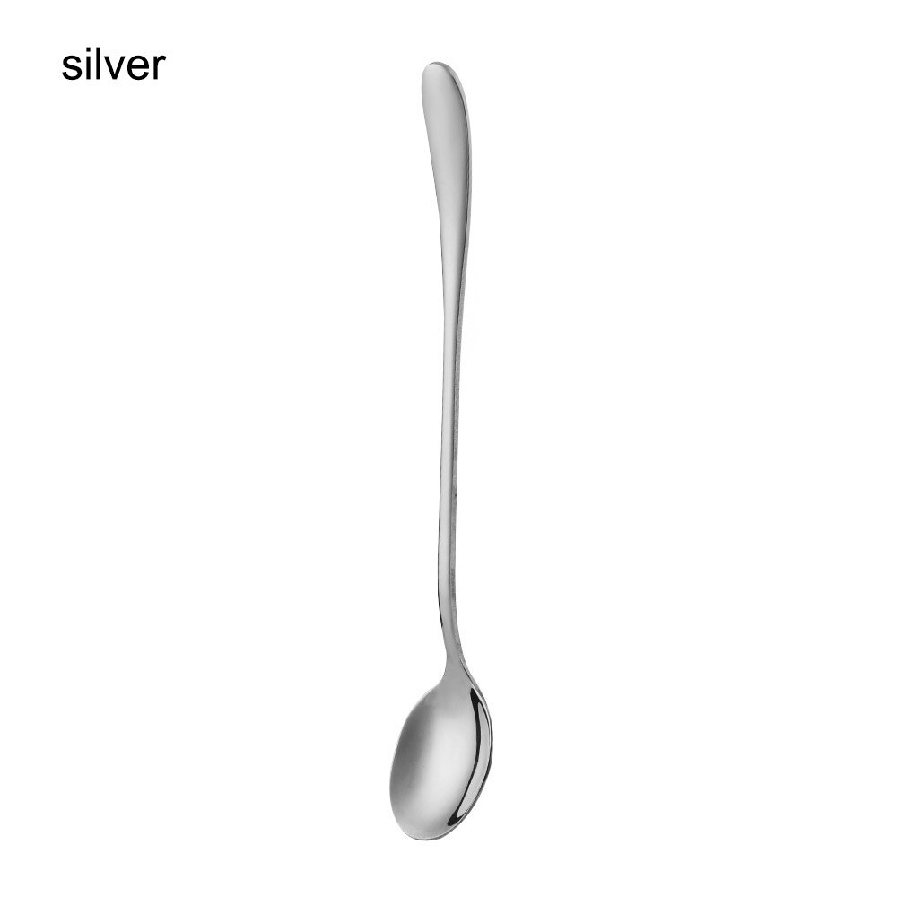 Rvs Lange Steel Koffie Thee Lepel Multicolor Koud Drankje Fruit Ijs Dessert Lepel Keuken Servies Levert: Round Head silver