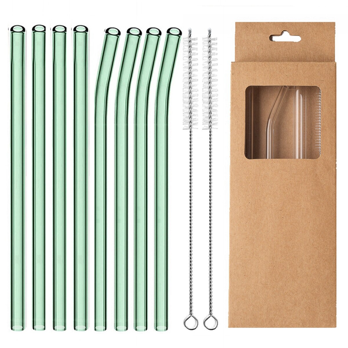 Glass Drinking Straws Kitchen Bar Reusable Drinking Straws Eco-friendly Glass Cocktail Straws for Juice Milk Coffee Bar Drinks: Green Mixed