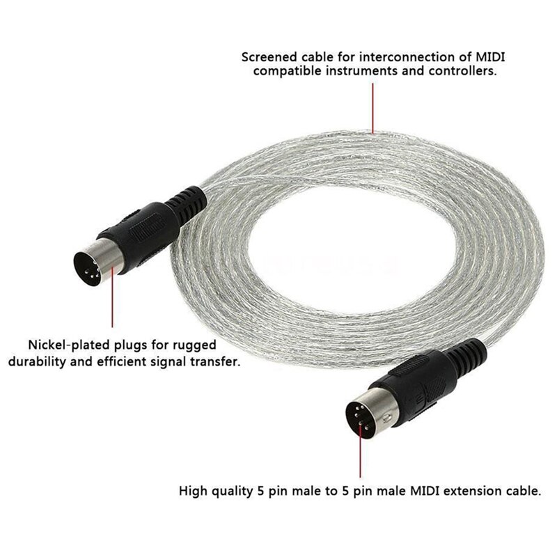 9.8FT Midi Male to Male DIN 5-Pin Music Instrument Extension Cable Connector