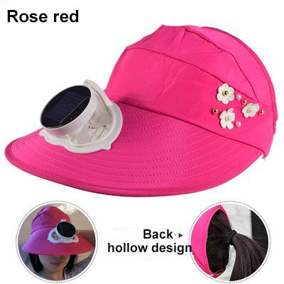 Ventilateur solaire chapeau usb charge grand vent demi casquette été travail en plein air pêche Ventilation refroidissement ventilateur casquette protection solaire: rose red  01