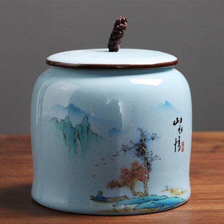 Jingdezhen-tarro hermético de cerámica para el hogar, latas de té, café, a prueba de humedad, contenedor de especias de grano de cocina: K  11.8X11CM  640ML