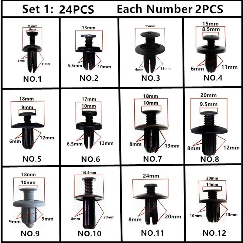 For Toyota Tundra Solara Scion Car Bumper Fender Wheel Arch Door Panel Trim Roof Cover Trunk Strip Snap Rivet Fastener Clips Kit: 24PCS Mixed Set 1