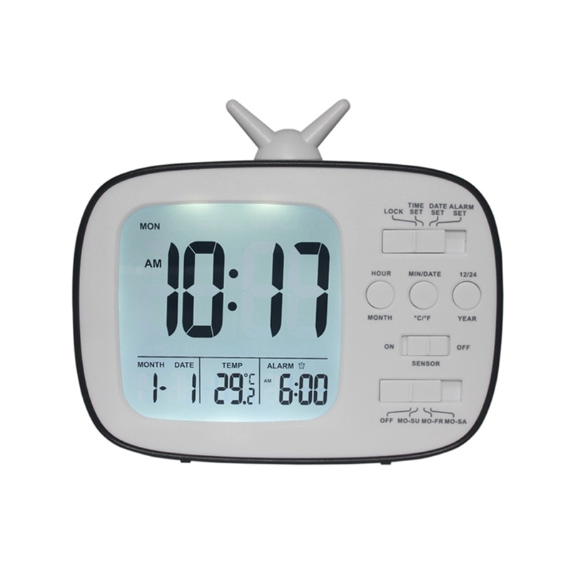 LED Digital Alarm Clock With Night Light Thermometer Calendar Alarm Clock Desk Display Smart Light-sensitive TV Shape Clocks