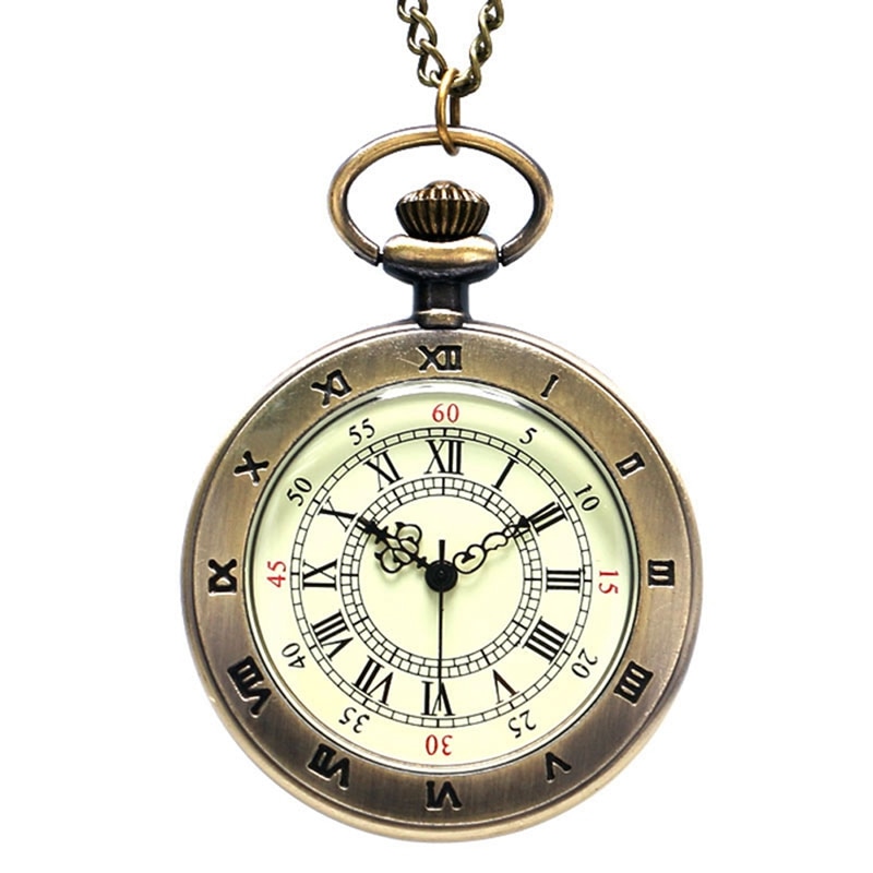 Eenvoudige stijl steampunk beige wijzerplaat kleine antieke bronzen romeinse cijfers wijzerplaat quartz zakhorloge ketting hanger heren dames