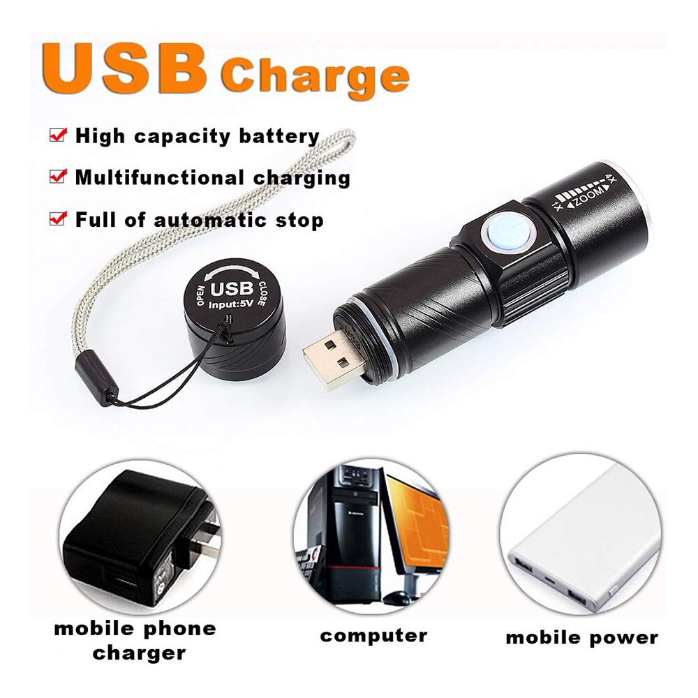 Strong Light Purple-Light Flashlight Three Modes Aluminum Alloy Rechargeable Torch Three Light Modes UV NUV 365nm Light