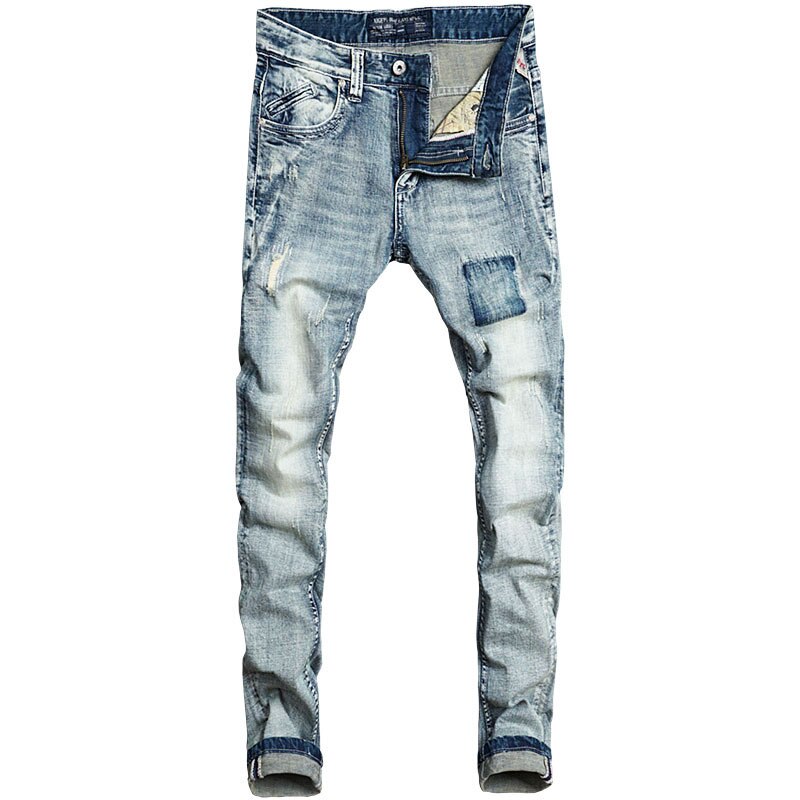 Pantalones vaqueros Vintage italianos para hombre, Jeans rasgados ajustados de color azul claro Retro para hombre, ropa de calle de , Jeans de de Hip Hop para hombre