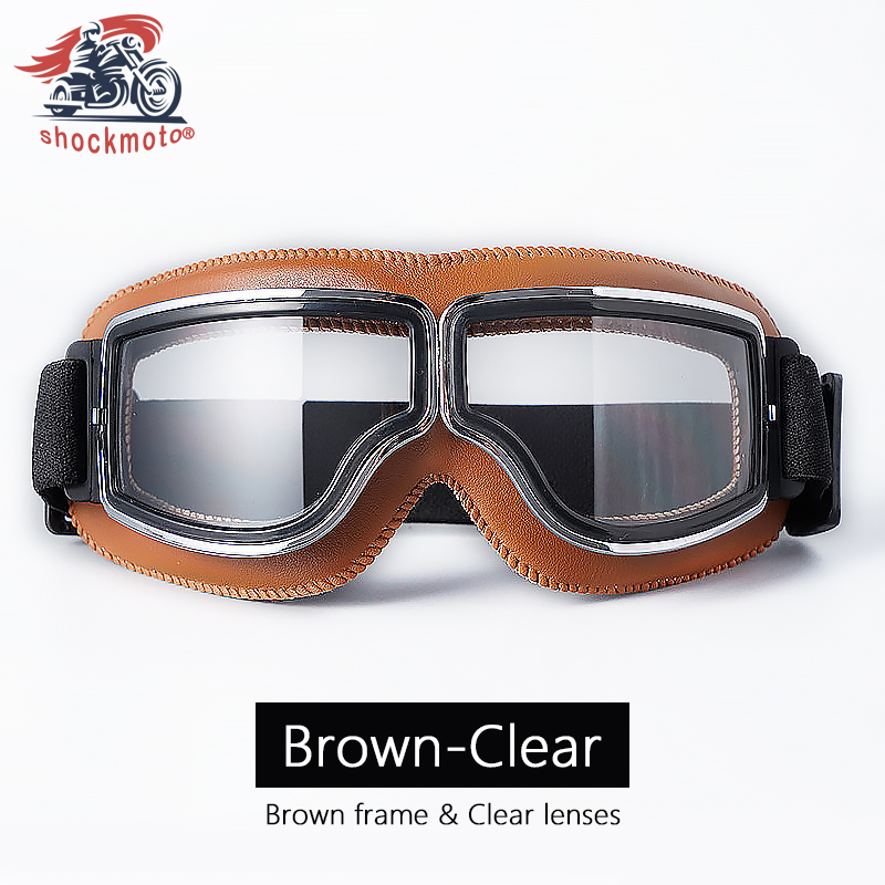 Universal Motorcycle Vintage Goggles Leather Motorbike Scooter Biker Moto Glasses Goggles for Steampunk Helmet Goggles Dustproof: Gold