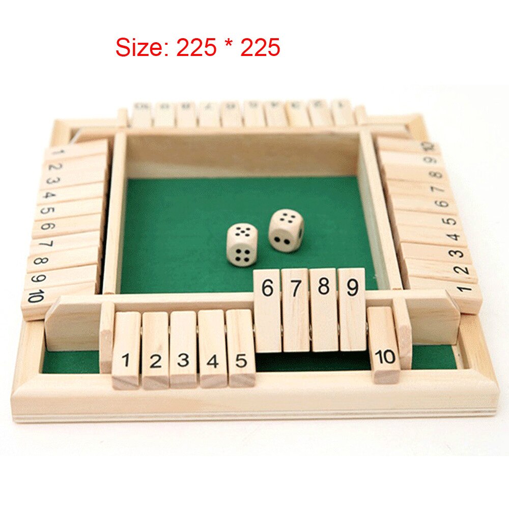 22X22X3.5Cm Sloot De Doos Dobbelstenen Bordspel 4 Zijdig 10 Aantal Houten Flappen & Dices spel Voor 4 Persoon Pub Bar Feestartikelen: 22.5x22.5x3.5cm Gr