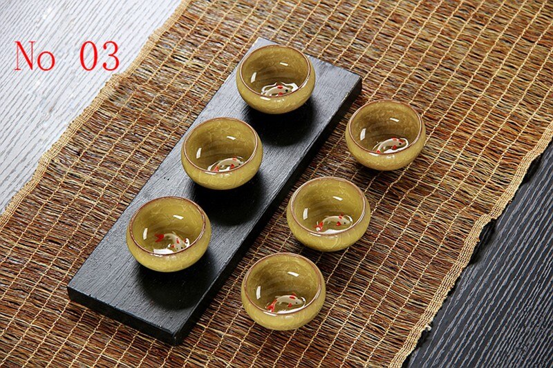 Offre Spéciale! 6 pièces en céramique doré poisson chine service à thé Kung Fu thé tasse ensemble craquelé glaçure voyage thé bol chinois porcelaine thé ensembles