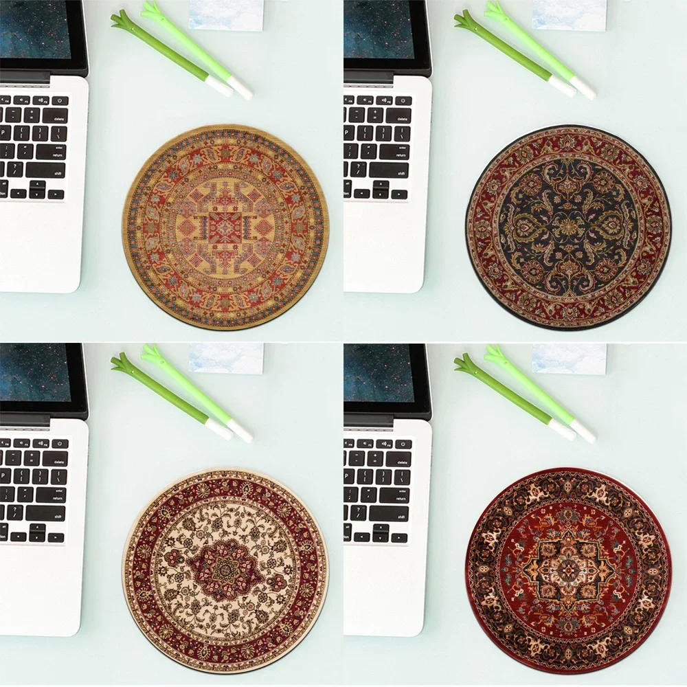 Round Mini Persian Carpet Pattern Mouse Pad Table Rug Anti-slip Mat Desktop 22x22cm Game Computer Mat Gaming Keyboard Gamer Rugs