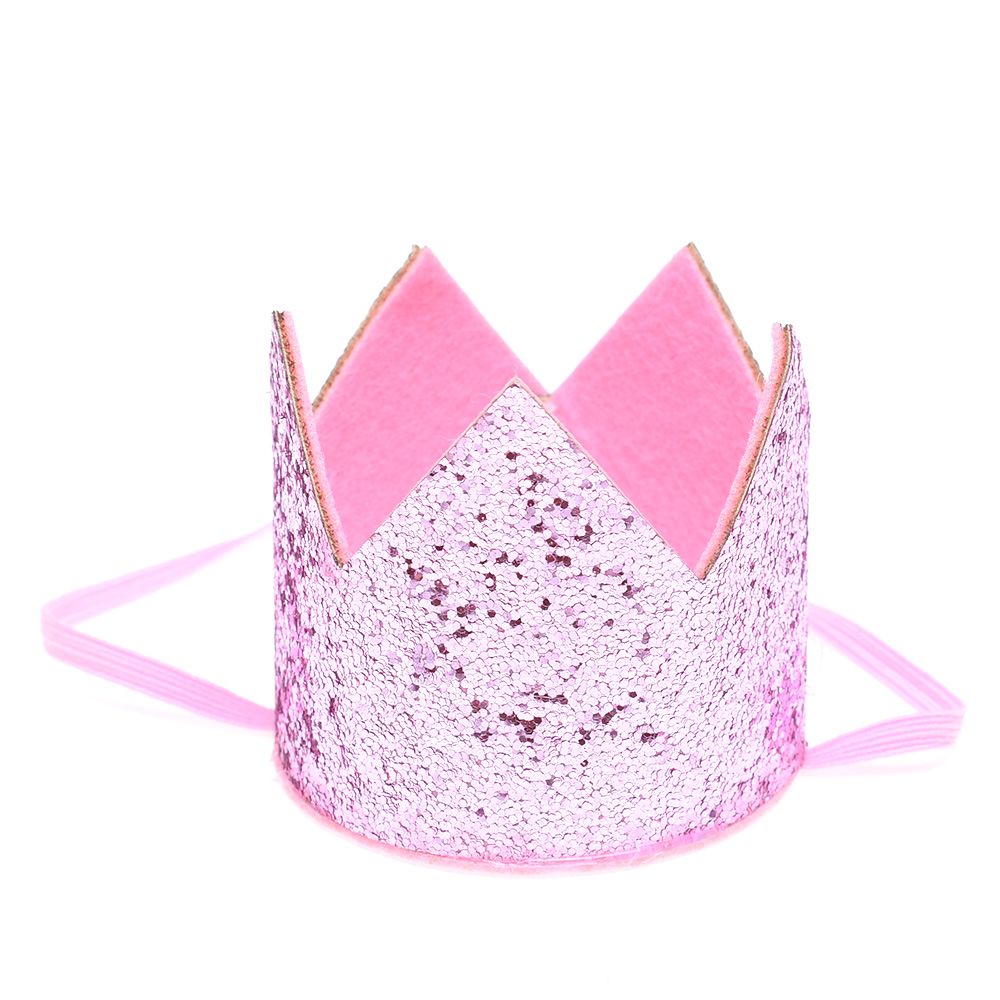 Mini filt glitter kronehatte børn brusebad dekor prins prinsesse fødselsdagsfest: Lyserød