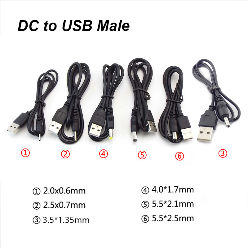 USB type A Male to DC 3.5 1.35 4.0 1.7 5.5 2.1 5.5 2.5mm male plug extension power cord supply Jack cable connector J17