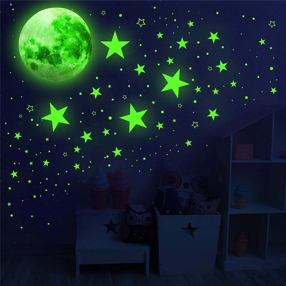 Maan Sterren Stippen Groene Lichtgevende Muursticker Glow In The Dark Kinderkamer Plafond Trappen Behang Fluorescerende Muurschildering Decals