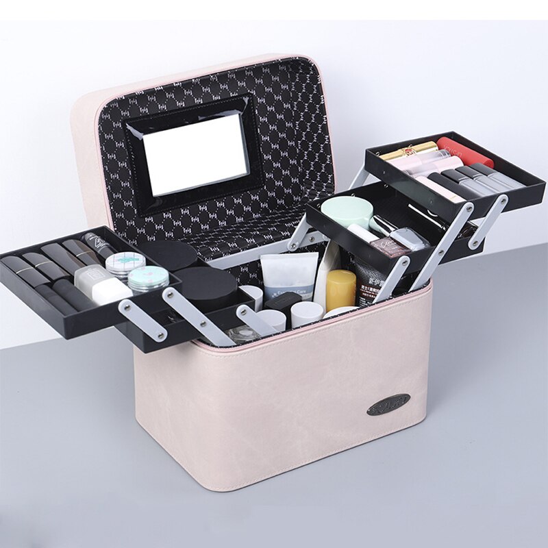 Professionele Make-Up Cosmetische Tas Koffers Multi Verdiepingen Draagbare Vrouwen Make-Up Bag Case Voor Cosmetica: pink