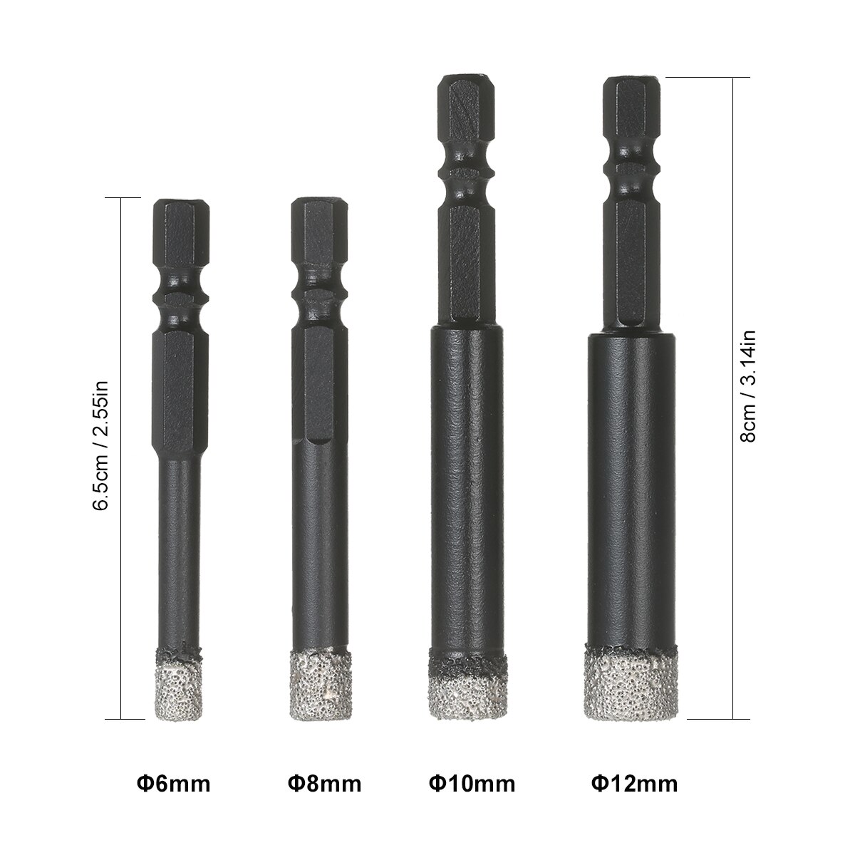 KKmoon Dry Diamond Hole Saw 4-Piece Drill Bit Set 6mm 8mm 10mm 12mm with Hex Head Cooling Wax for Porcelain Tile Hole Saw
