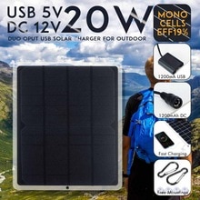 12V 20W Draagbare Zonnepaneel Waterdichte Usb Monokristallijn Zonnepaneel Met Autolader Voor Outdoor Camping
