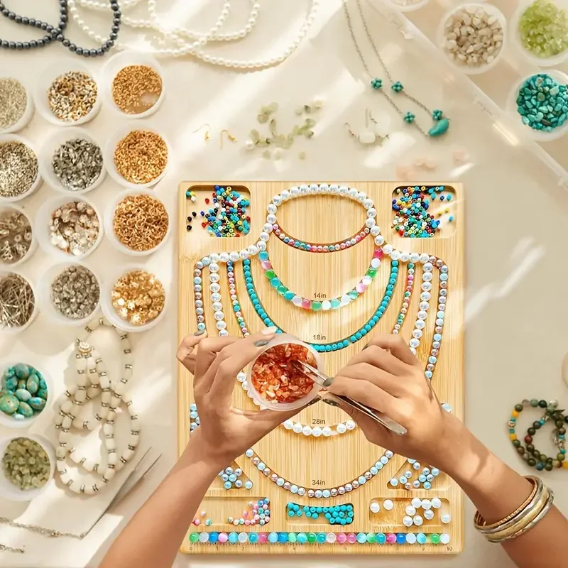 1 zestaw drewniana flokowana taca robić koralików DIY bransoletka naszyjnik elementy robić wyrobu biżuterii organizer robić koralików szara tablica z koralikami narzędzie pomiarowe