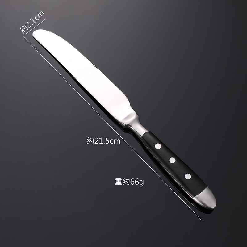 Juego de cubiertos de acero inoxidable occidental, cuchillo de comedor con mango de madera, tenedor, cuchara de té, vajilla de cocina: Negro