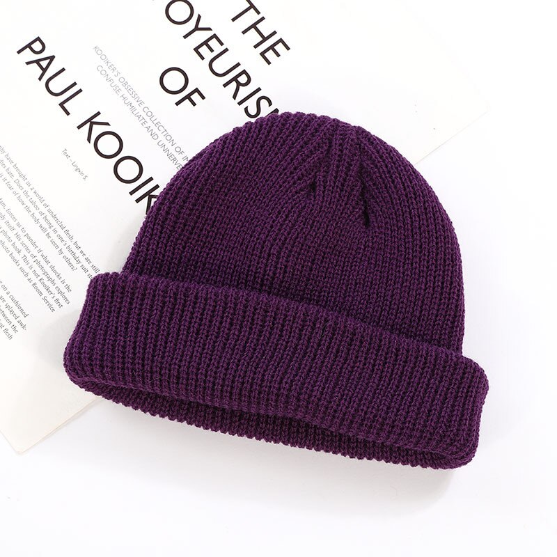 Cappelli lavorati a maglia per Le Donne Scutellaria Uomini Cappello Del Beanie di Inverno Retro Senza Tesa Baggy Melon Cap Polsino Docker Pescatore Berretti Cappelli Per uomini: Purple